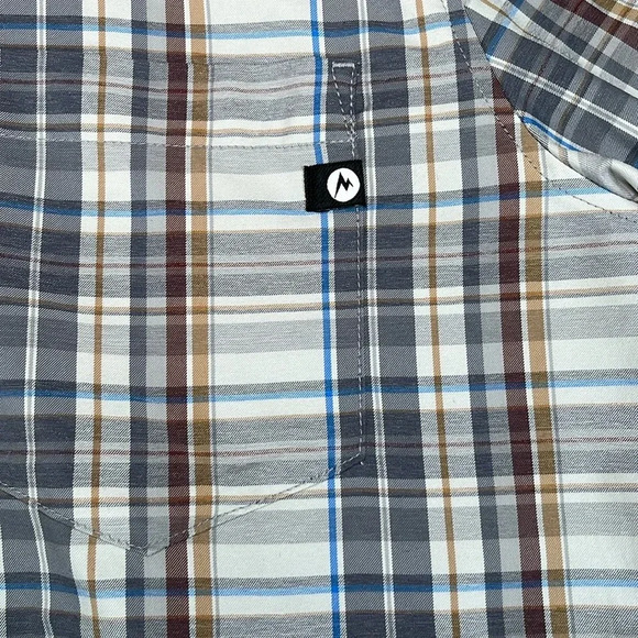 Marmot Short Sleeve Plaid Button Up Shirt Outdoor Hiking Camping Casual Summer - Picture 3 of 11